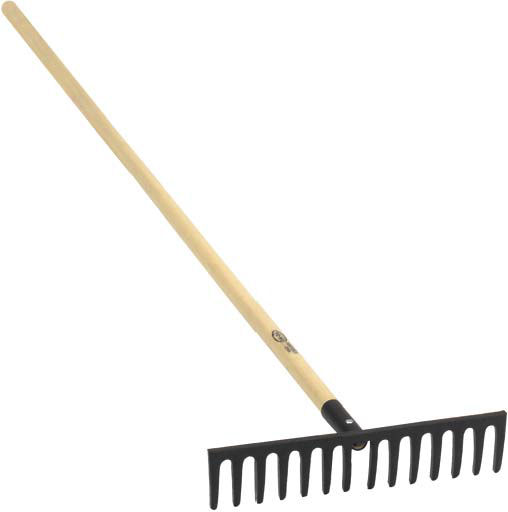 RAKE with wooden handle, solid steel, 14 teeth