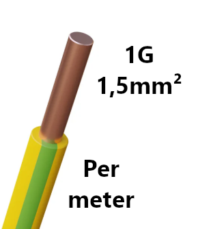 WIRE rigid, copper, 1.5mm², green/yellow, per metre