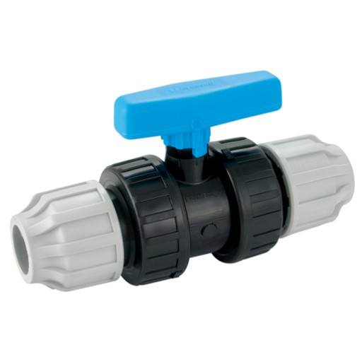 BALL VALVE, 50x50mm, compression connectors, for HDPE hose