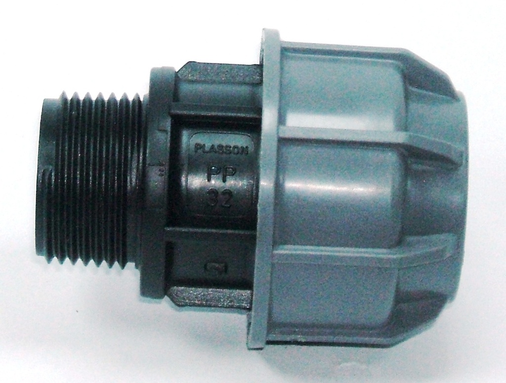 ADAPTER COUPLING compr/threaded, PE, Ø 63mm-2", male