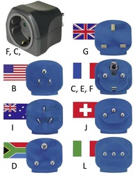 [PELEPLUGAUNEU] ADAPTER PLUG, M: type G/UK, B/US, E/FR / F: type E+F/EUR