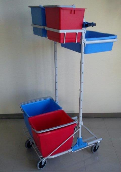 BASIC CLEANING TROLLEY, 2 buckets for ground + 2 for surface