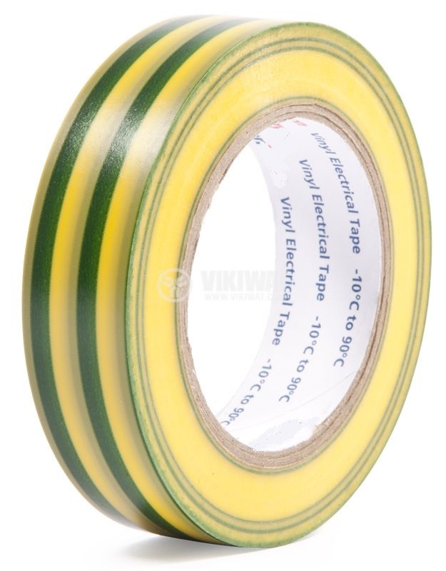 INSULATING TAPE adhesive, 15mmx10m, green/yellow, roll