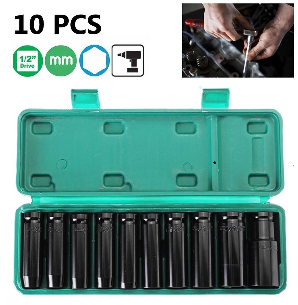 (imp. wrench) IMPACT SOCKETS SET 10 pcs, 1/2" drive