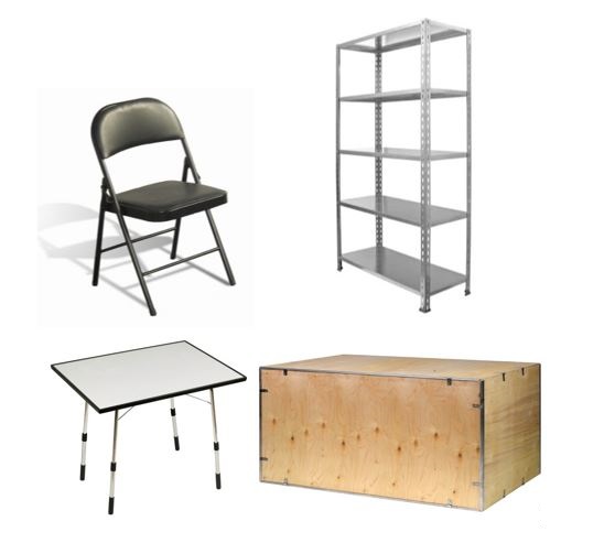 MODULE MOBILIER, 3 tables, 6 chaises, 2 étagères