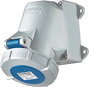 SOCKET fem. wall mount., CEE 3P 16A 230V, IP67, blue, angled