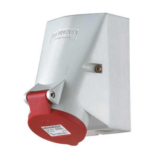 SOCKET fem. wall mount., CEE 5P 16A 400V, IP44, red, angled