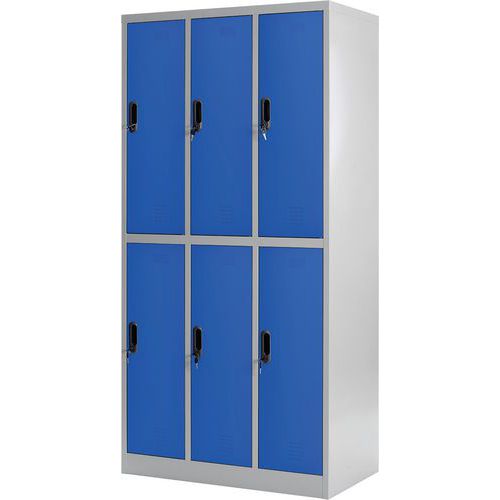 CASIER METALLIQUE 3 colonnes 2 cases, ± 190x95cm, gris/bleu