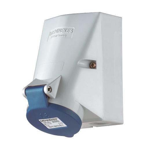 SOCKET fem. wall mount., CEE 3P 32A 230V, IP44, blue, angled