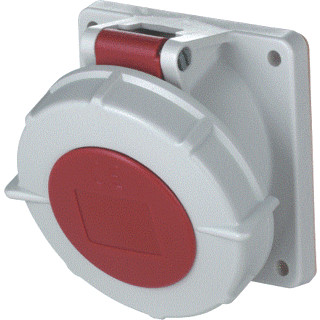 SOCKET fem. panel mount., CEE 5P 32A 400V, IP67, red, angled