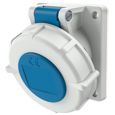 SOCKET fem. panel mount., CEE 3P 16A 230V, IP67, blue,angled