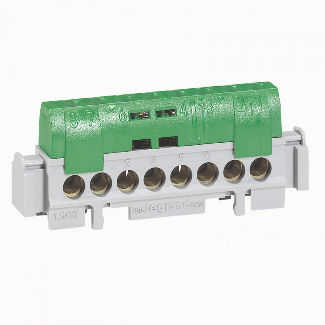 DISTRIBUTOR, 1x6-25²/16x1,5-16², green, mod., for grounding