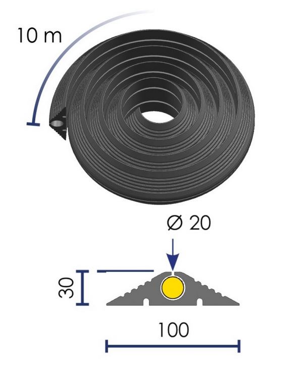 CABLE COVER, rubber, 100x30mm, 10m, for cable Ø 20mm