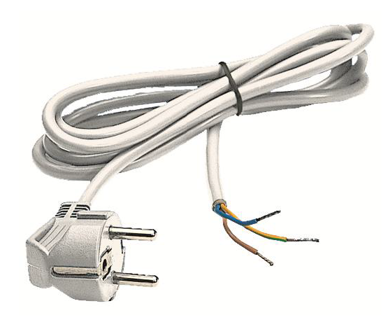 POWER CORD, 3G1.5²/3m, plug male 1 side, white