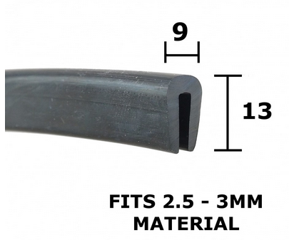 PROFIL CAOUTCHOUC COUVRE TOLE en U, 9x13x2,5mm, 80cm