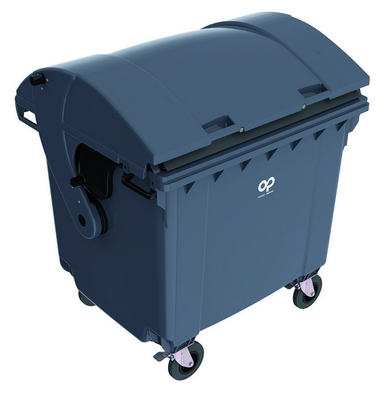 GARBAGE BIN, 1100 litre, 4 wheels Ø200mm, grey + lid