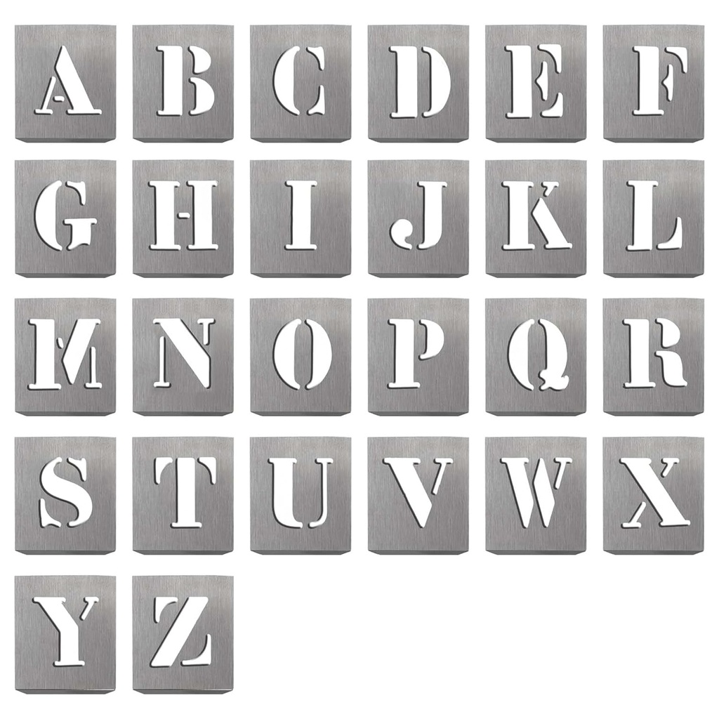 STENCIL PLATES capitals, aluminium, 26 letters, 100mm