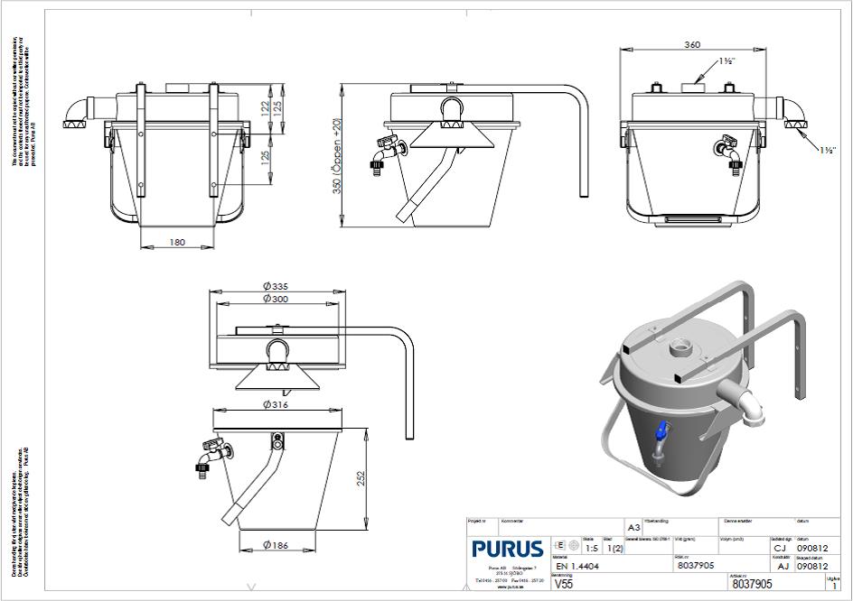 PLASTER SEPARATOR (Purus V55) stainless, 13l, wall mount