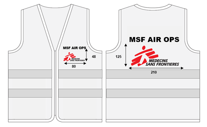 GILET haute visibilité, taille XL, fluo, MSF logo + Air Ops