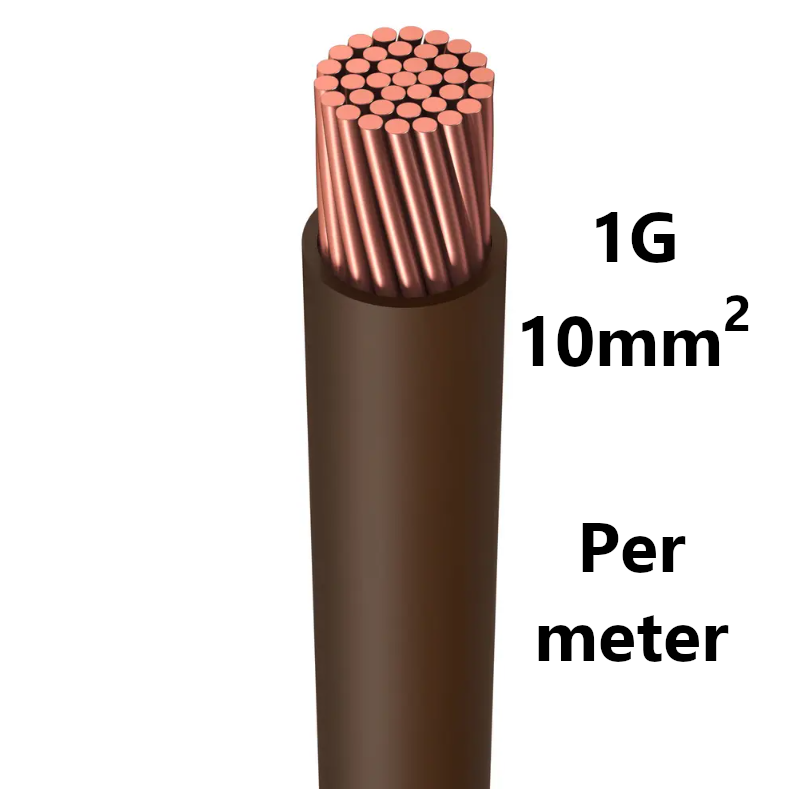 WIRE flexible, tinned copper, 10mm², brown, per metre