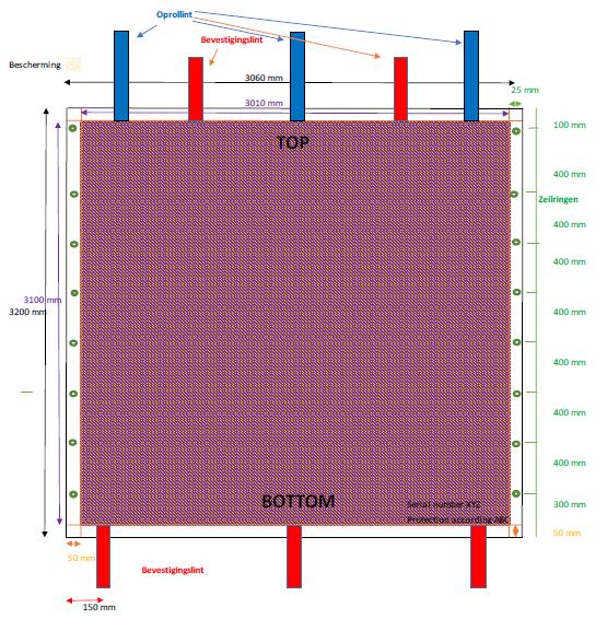 STRAY PROJECTILE PROTECTION MEMBRANE, 320x306cm + fixing