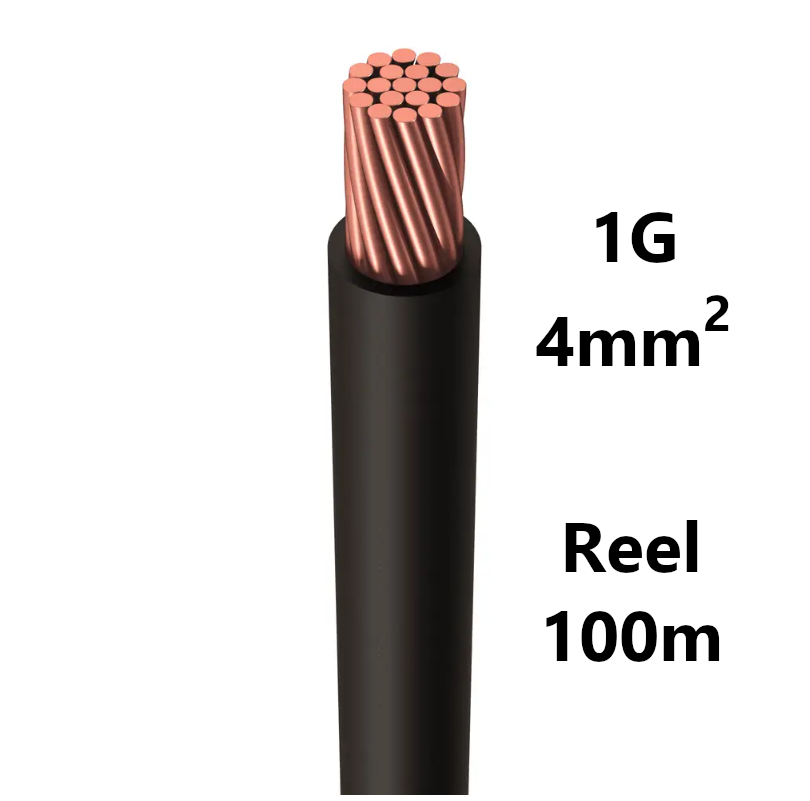 WIRE flexible, tinned copper, 4mm², black, reel of 100m