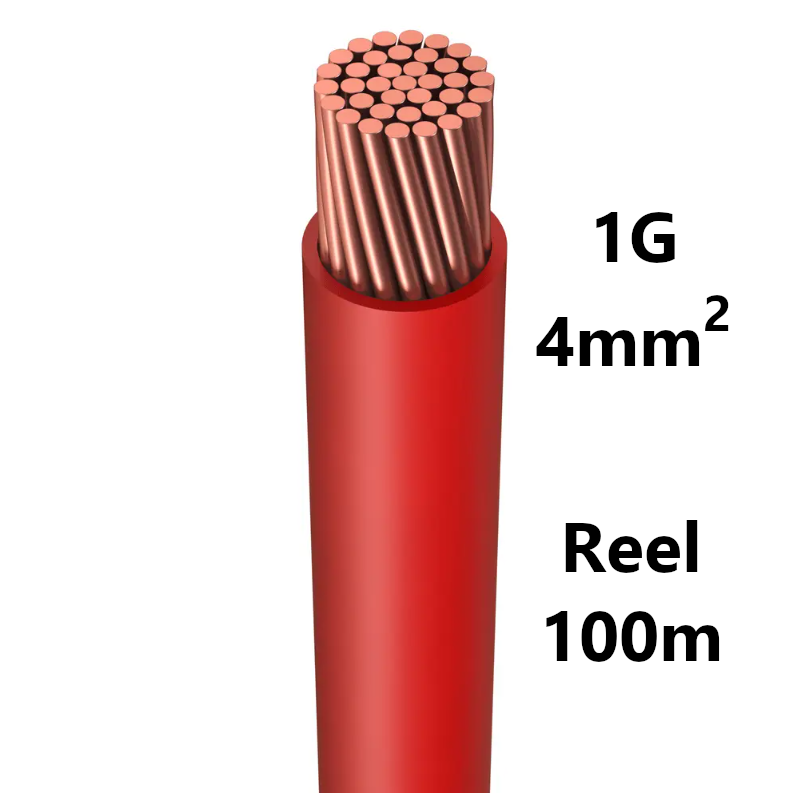 WIRE flexible, tinned copper, 4mm², red, reel of 100m