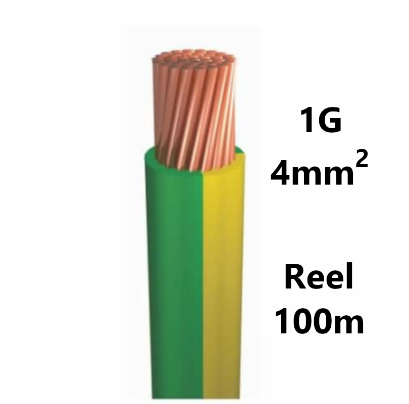 WIRE flexible, tinned copper, 4mm², green/yellow, reel 100m