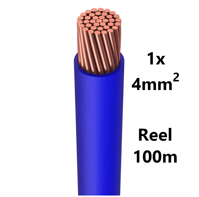 FIL DE CABLAGE souple, étamé, 4mm², bleu, bobine 100m