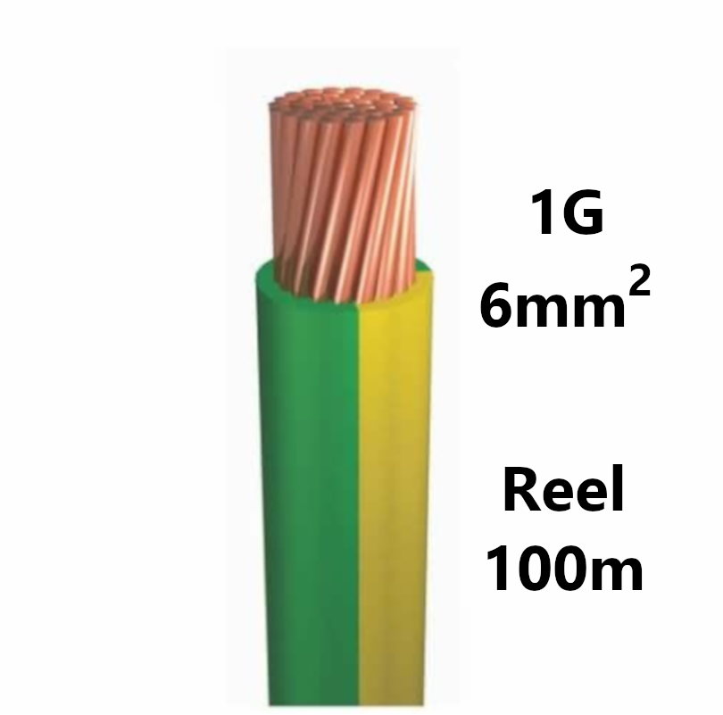 WIRE flexible, tinned copper, 6mm², green/yellow, reel 100m