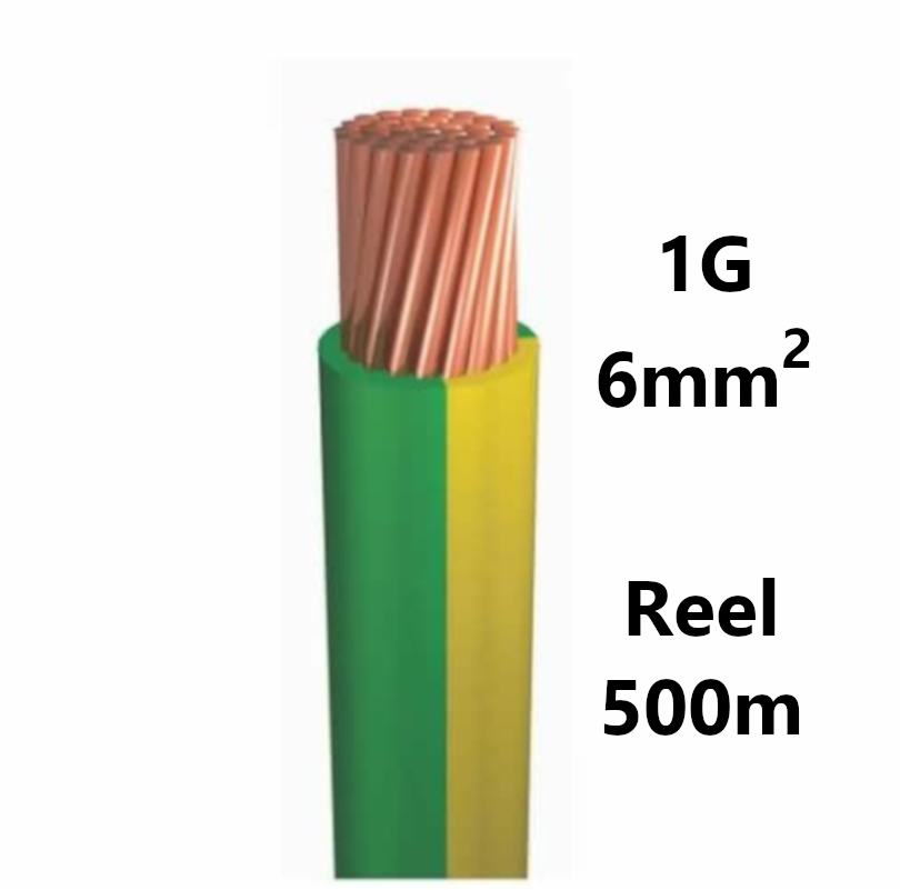 WIRE flexible, tinned copper, 6mm², green/yellow, reel 500m