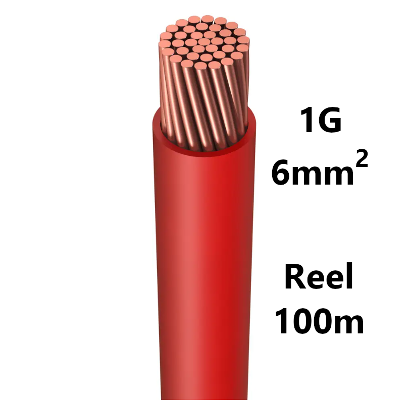 WIRE flexible, tinned copper, 6mm², red, reel of 100m