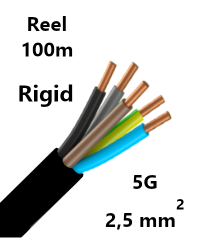 CABLE rigide, 5G2,5mm², gaine extérieure PVC, bobine 100m