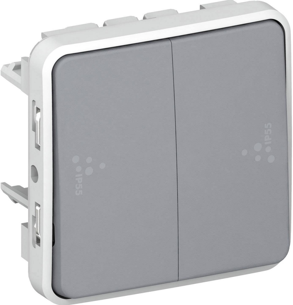 SWITCH w/o sup., 2x 1 pole, 2 throw (Legrand Plexo) IP55, gr