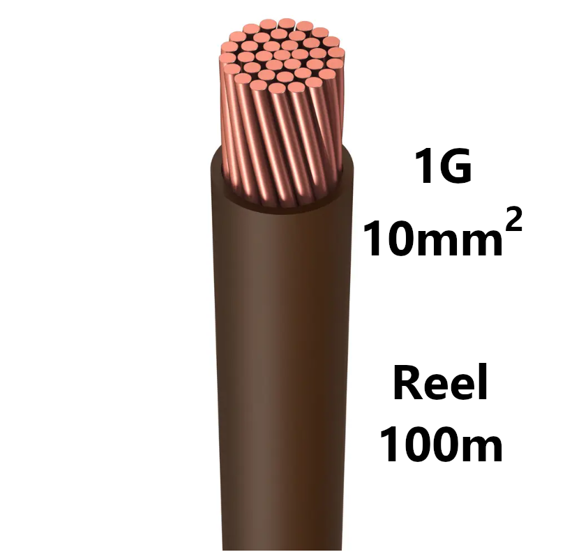 WIRE flexible, tinned copper, 10mm², brown, reel of 100m