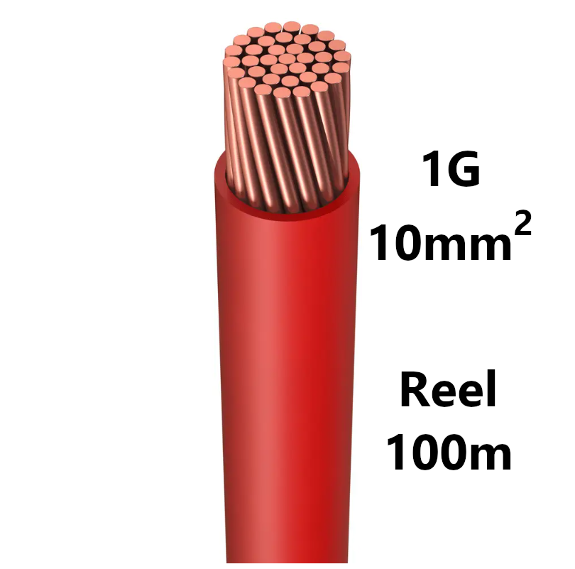 WIRE flexible, tinned copper, 10mm², red, reel of 100m