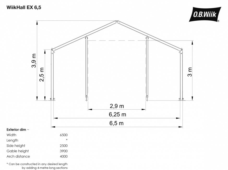 TENT multipur., mod. (WiikHall EX 6.5) alu., 6.5x8x3.9m