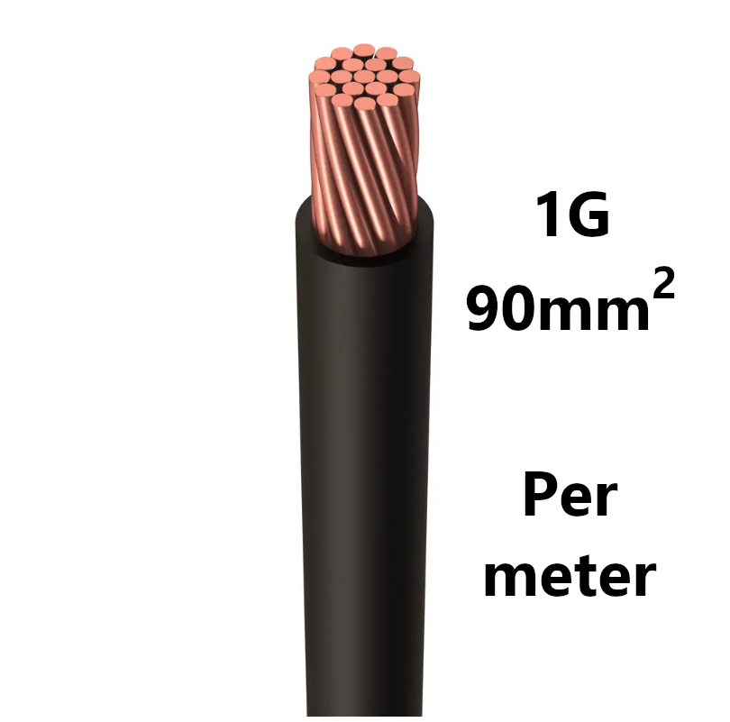 WIRE flexible, tinned copper, 90mm², black, per metre