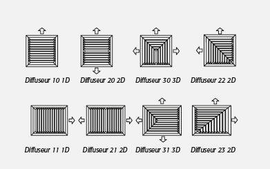 (caisson porte filtre) GRILLE DIFFUSEUR, 3 directions