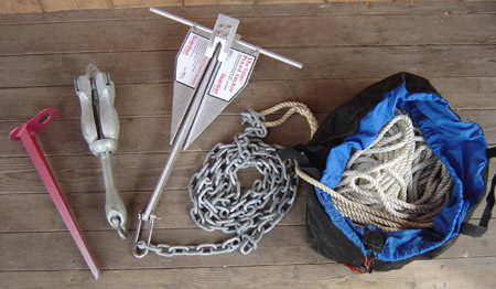 ANCHOR with chain and rope, galvanised + carrying bag