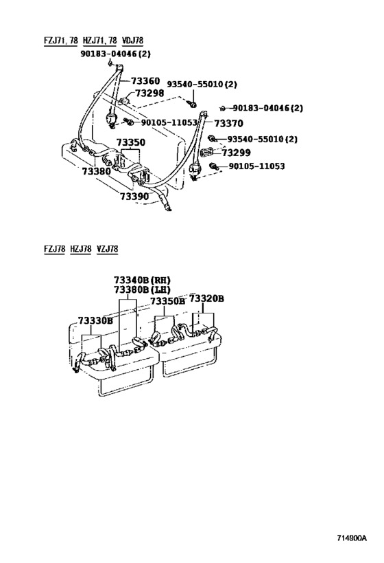 (HZJ78 11 sièges) CEINTURE DE SECURITE AR N°3, noir