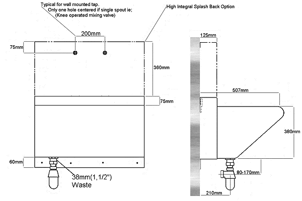 SINK surgical, stainless steel, 1 post 1 faucet knee control