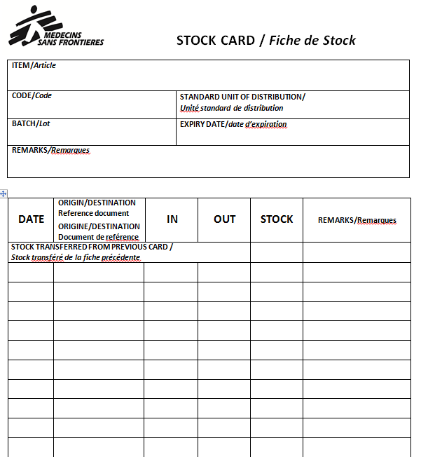 FICHE DE STOCK an/fr, carton, A4, recto-verso, lot#, feuille