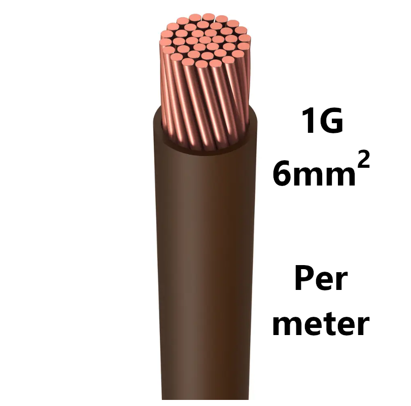 WIRE flexible, tinned copper, 6mm², brown, per metre