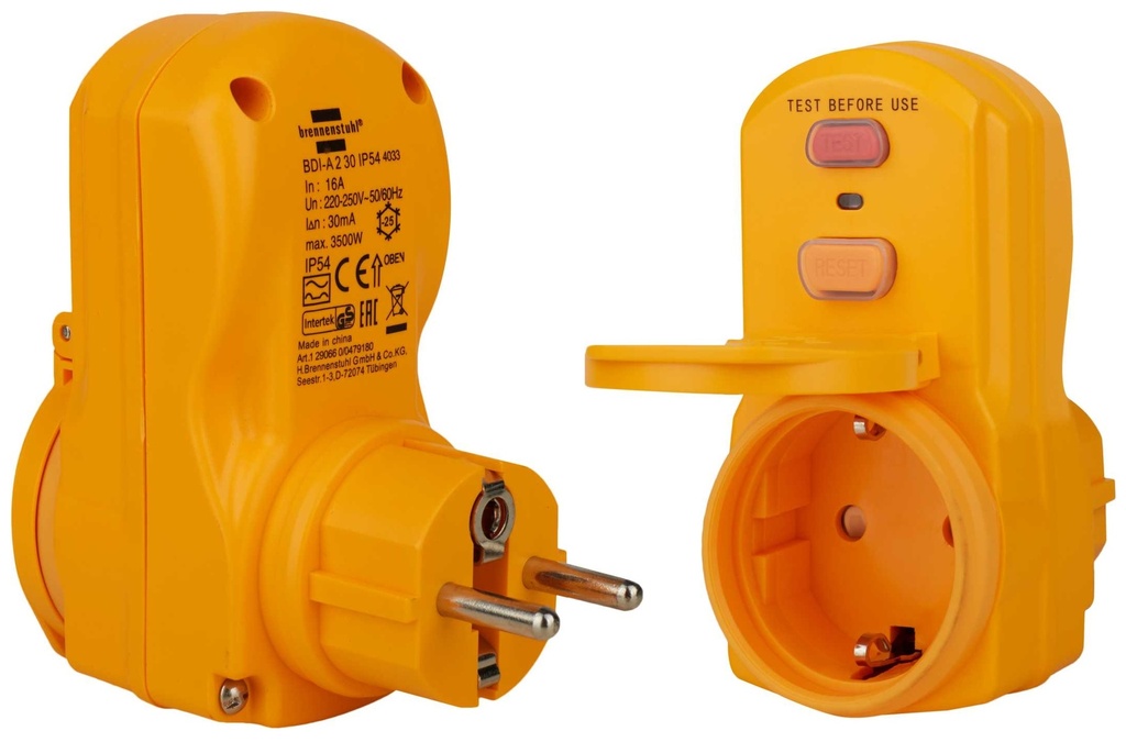 RCCB ADAPTER PLUG, 16A/30mA, type E+F/EUR