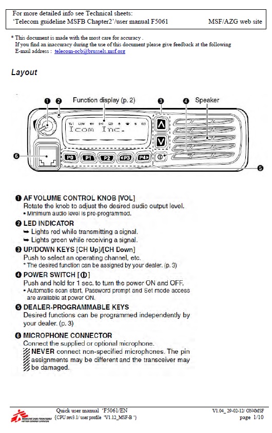 (VHF Icom F5061) GUIDE DE PRISE EN MAIN MSF-OCB, an/fr