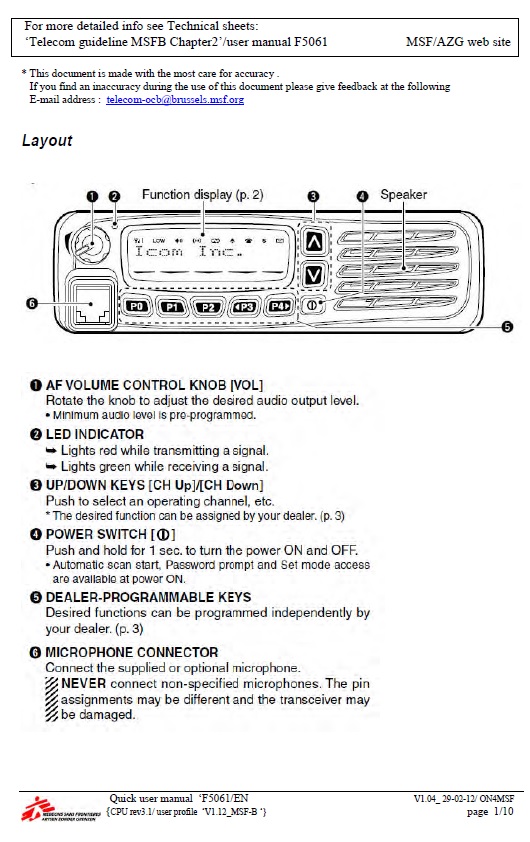 (VHF Icom F5061) QUICK USER MANUAL MSF-OCB, EN/FR