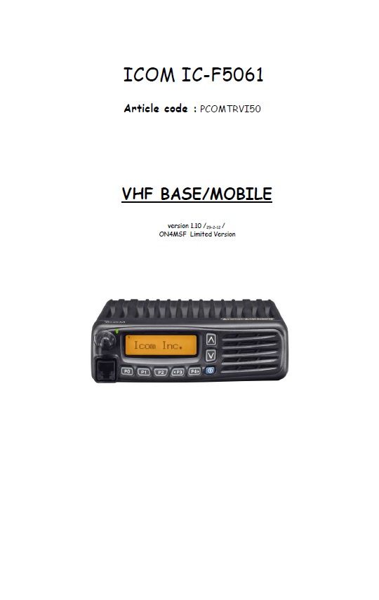 (VHF Icom F5061) MANUEL D'UTILISATION MSF-OCB, an