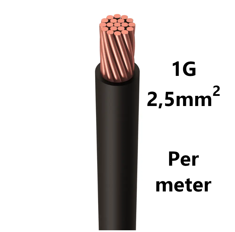 WIRE flexible, tinned copper, 2.5mm², black, per metre