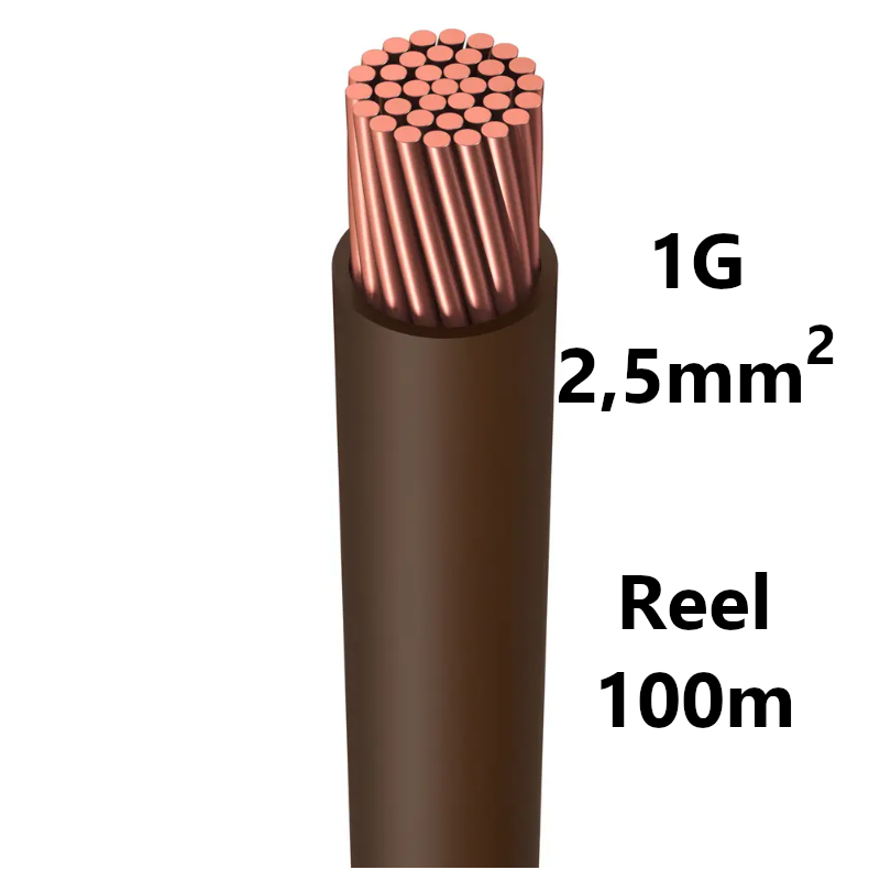 WIRE flexible, tinned copper, 2.5mm², brown, reel of 100m